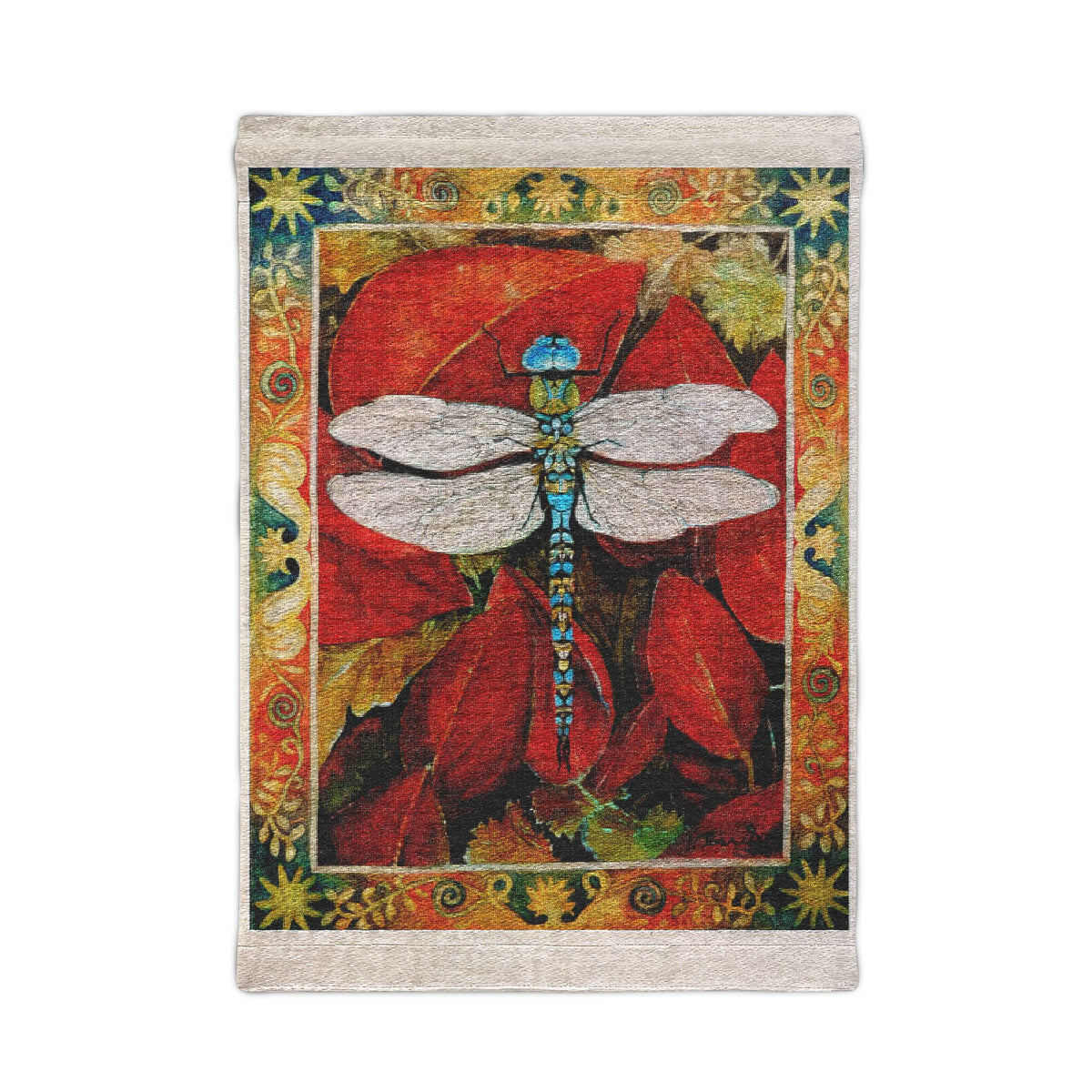 Dragonfly Poppy Floral Woven Wall Tapestry