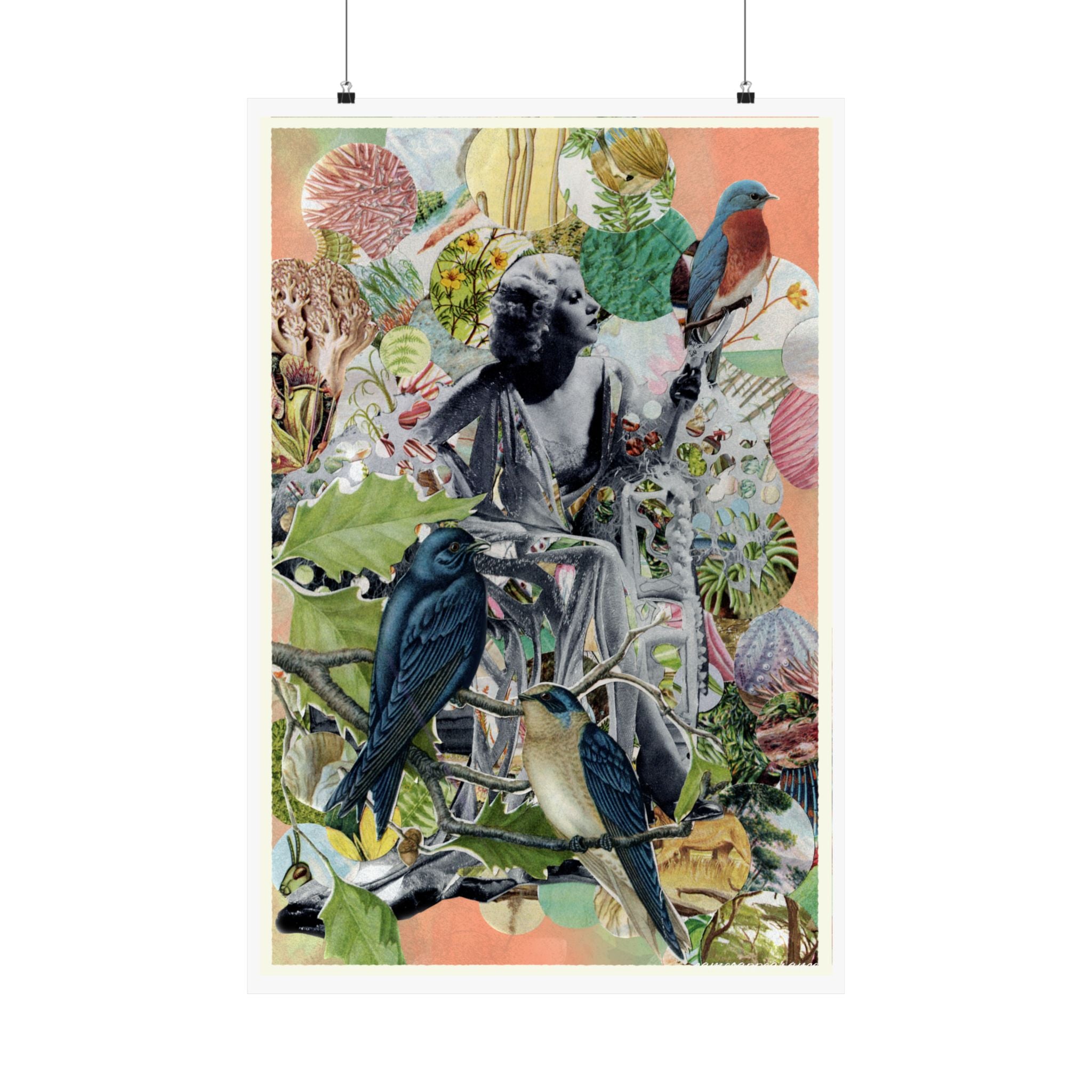 Vintage Flowers and Old Hollywood Charm Print from Handcut Collage, 2025