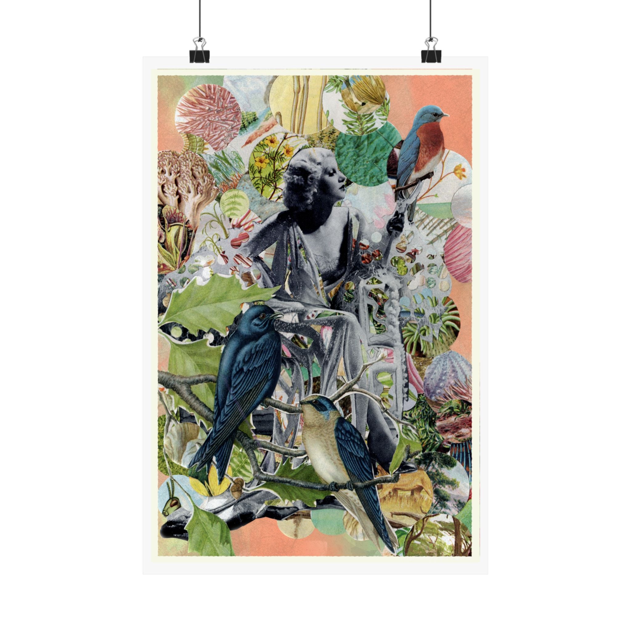 Vintage Flowers and Old Hollywood Charm Print from Handcut Collage, 2025